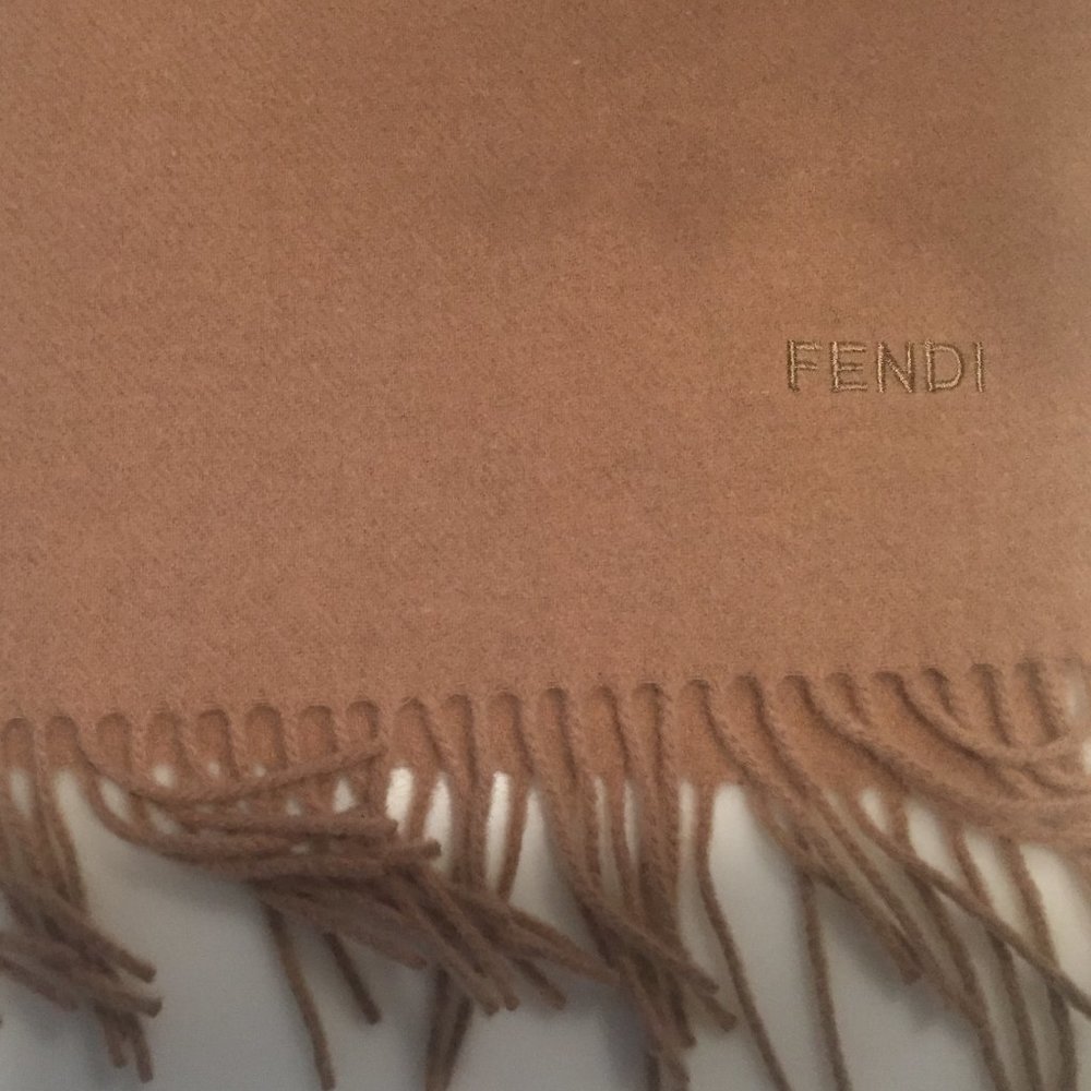 fendi wool scarf camel fringed monogram